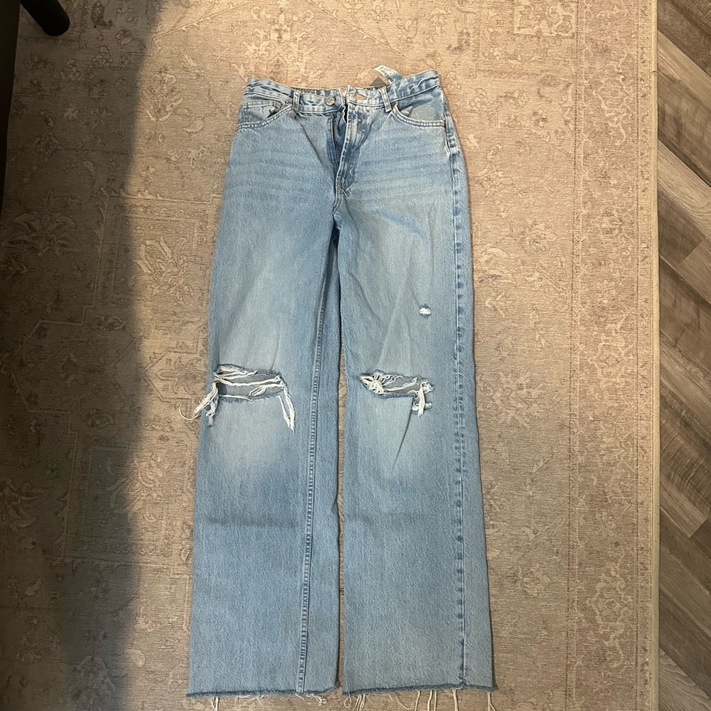 Zara wide leg ripped jeans